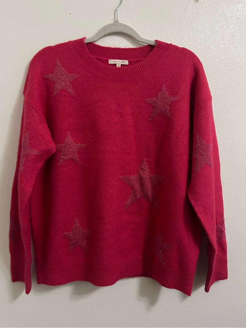 Skies are Blue hot pink sparkle star crewneck sweater